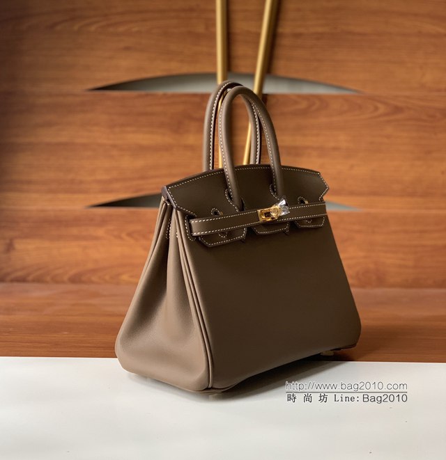 Hermes女包 愛馬仕Birkin25 swift皮 手工縫製 大象灰金扣 Hermes鉑金手提包  tdh2148